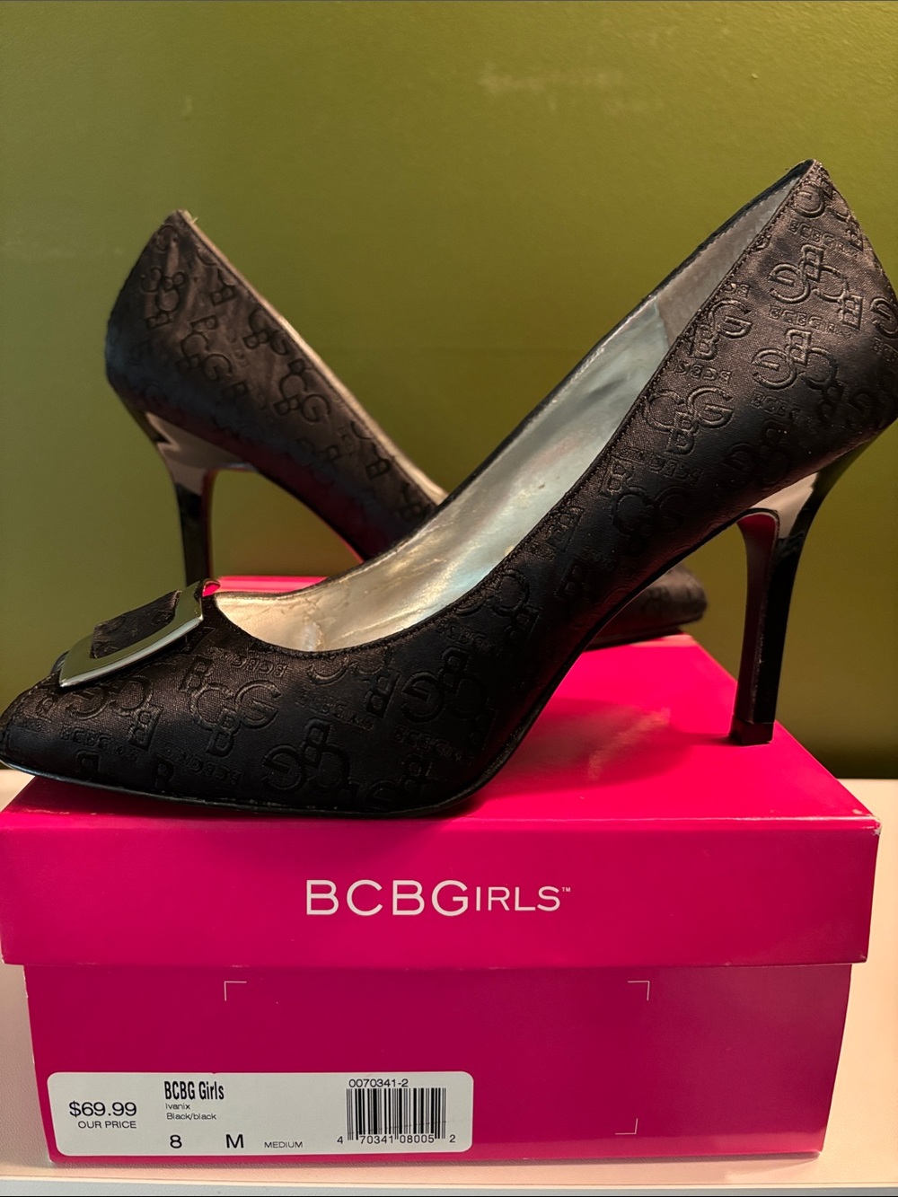 BCBGirls Black Textured Peep-Toe Buckle Stiletto Pumps